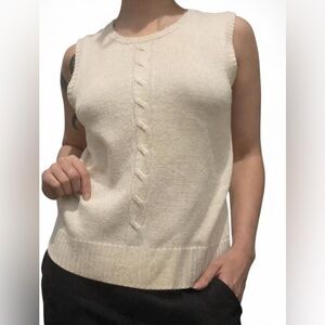 Vintage 90s Talbots Petite Ivory Wool Sweater Vest Preppy Coquette